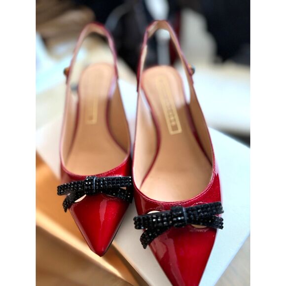 Marc Jacobs Red Patent Leather Sling Back Kitten Heels Size EU 37.5 = US 7 - Picture 1 of 15